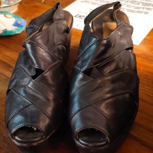 Vintage 90s "3 Degrees" leather slingback platform wedge shoes, size 7.5